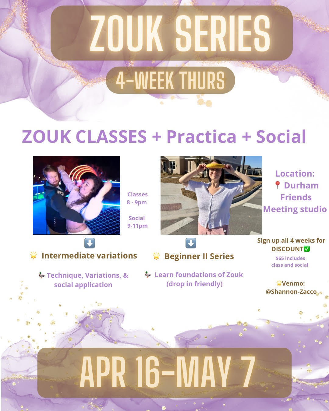 New Zouk Series Apr 16-May 7 !