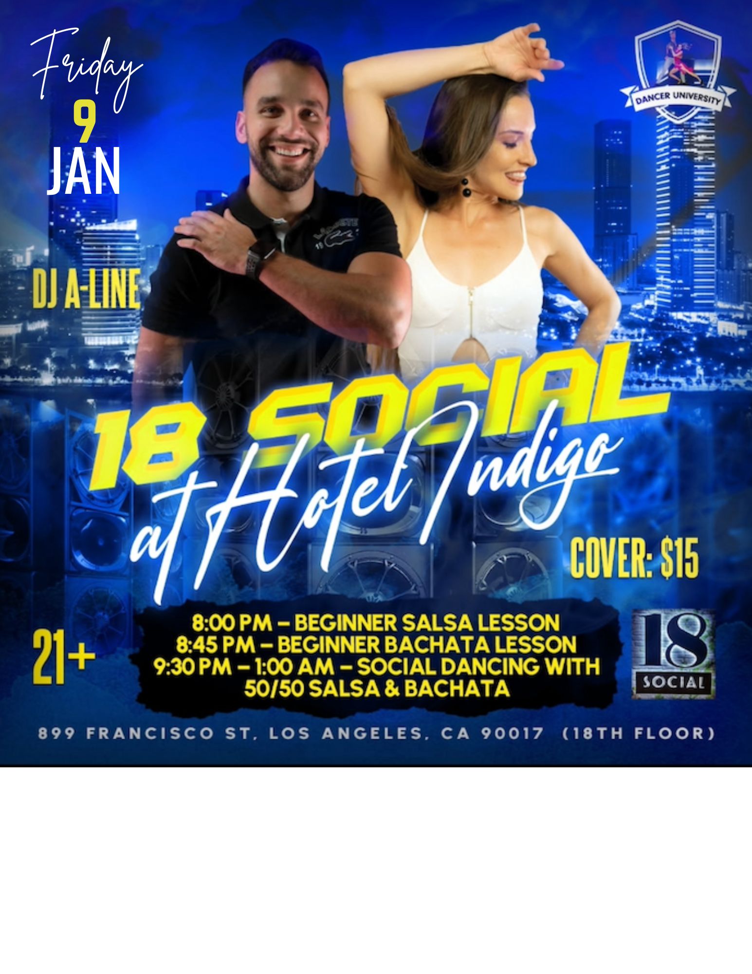 Social Dancing in Downtown LA at 18 Social located on the top floor of Hotel Indigo