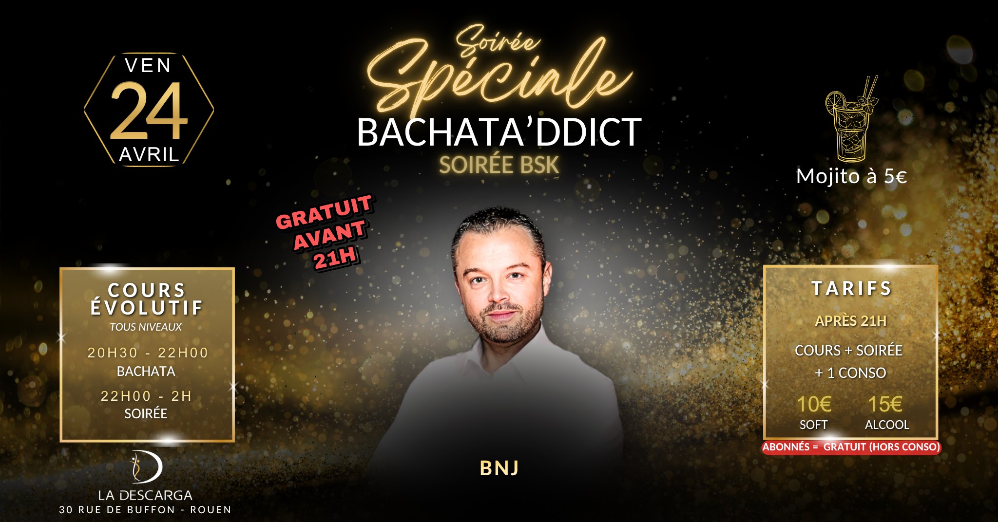 Soirรฉe Spรฉciale Bachata 'ddict - soirรฉe BSK (Bachata-Salsa-Kizomba) ร la Descarga