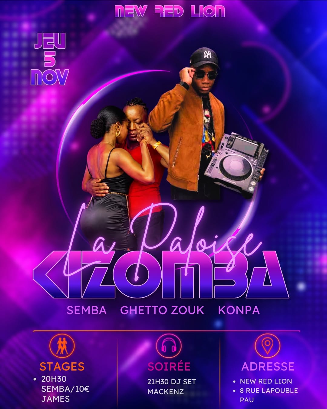 Soirée Kizomba et stage de Semba - New Red Lion Pau