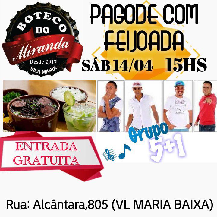 Boteco do Miranda com o Grupo 5+1 (Sábado) 14.04.18