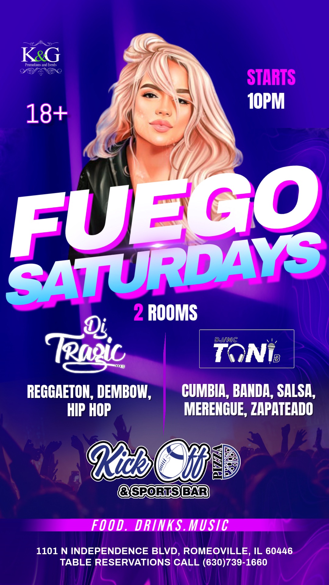 FUEGO SATURDAYS at KICK OFF in ROMEOVILLE