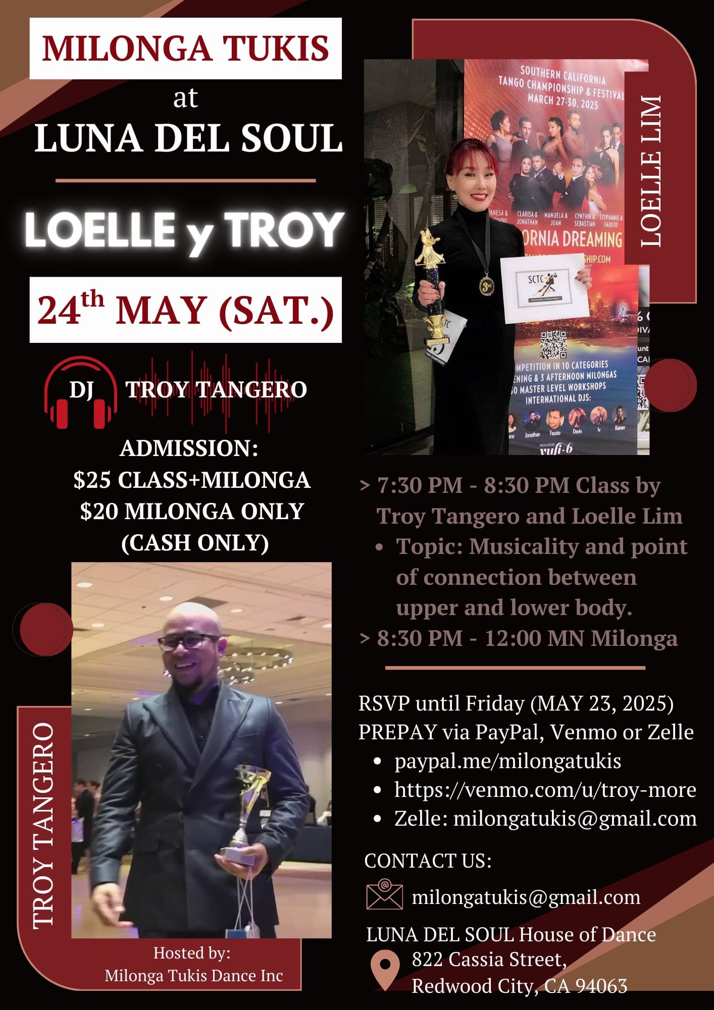 Milonga Tukis Guest Teacher Loelle Lim Tandem with Troy More