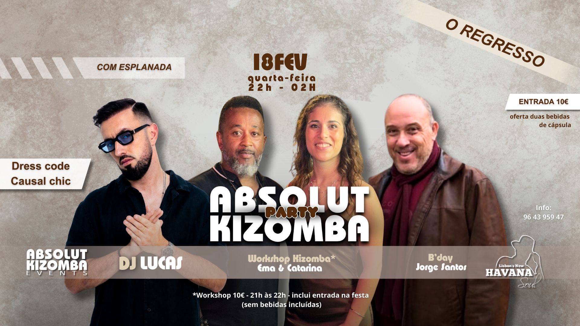 Quarta-Feira - Absolut Kizomba Party! @HAVANA! - 18.FEV! - Antes da Festa Workshop!