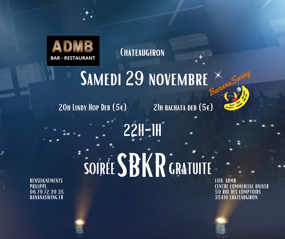 Stage de Lindy hop et Bachata + soirée SBKR gratuite à l'ADMB (C.Commercial Univer) à Chateaugiron