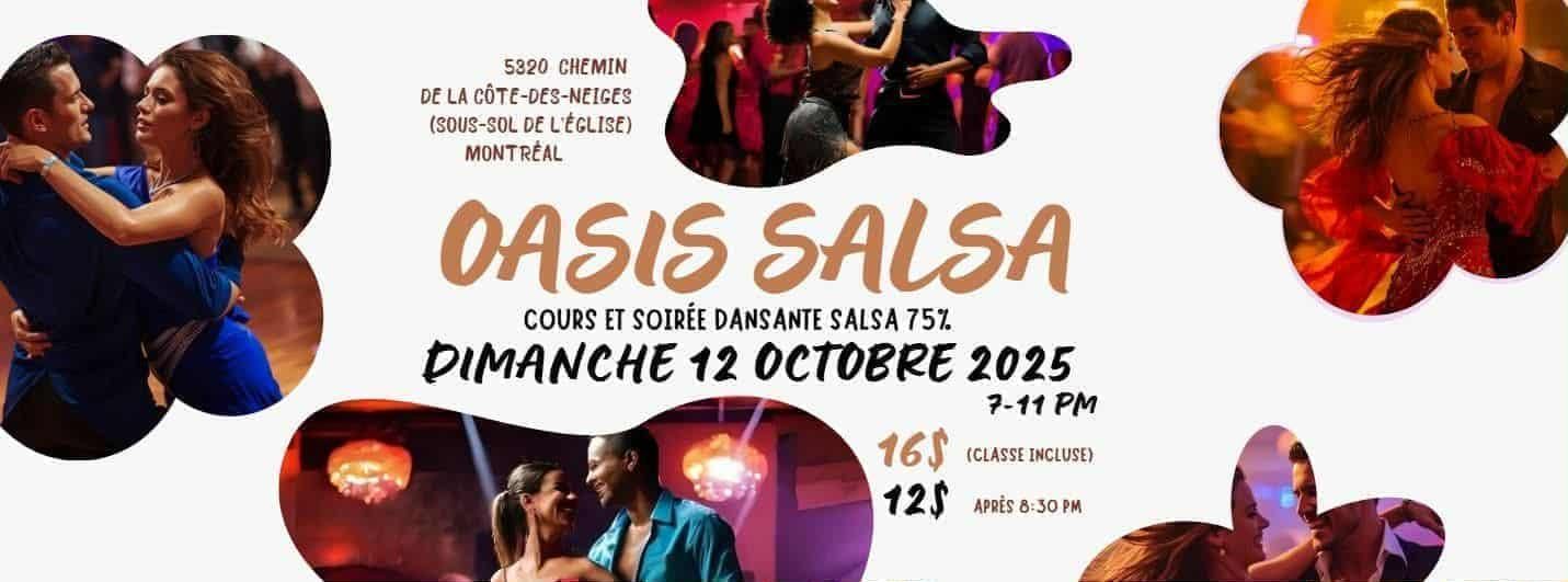 Cours et Soirée SALSA 75% 💃 OASIS SALSA 🕺 DIMANCHE 12 OCT. 7-11PM 🌴 Côte-des-Neiges MONTREAL