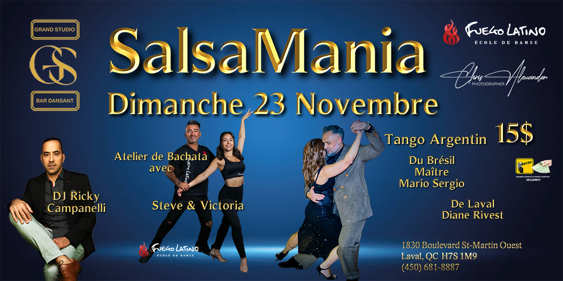 Danse Latine - Laval - SalsaMania - Dimanche 23 Novembre 2025