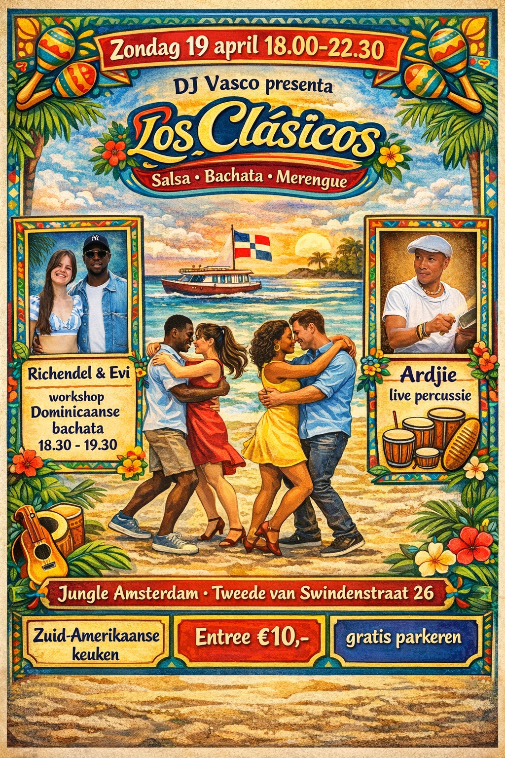 Los Clásicos - Workshop bachata Dominicana door Richendel & Evi + live percussie