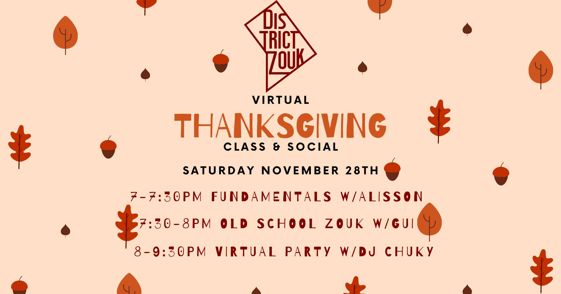 District Zouk's Virtual Thanksgiving Class & Social