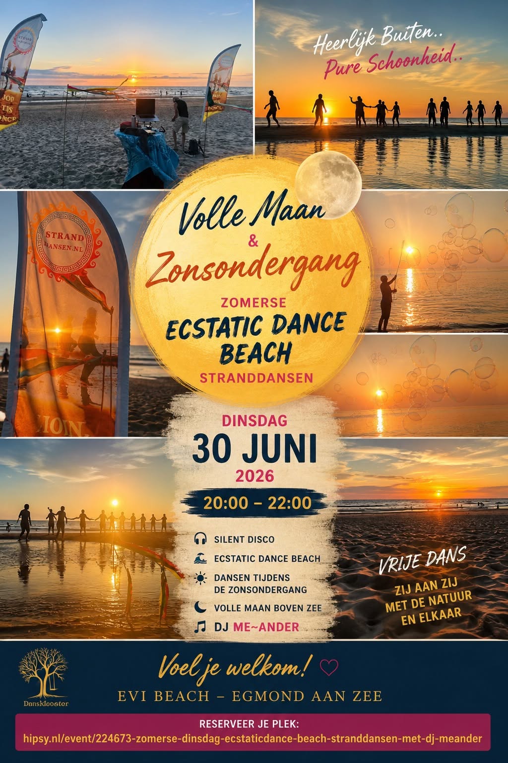 Volle Maan en Zon StrandDansen tijdens het Gouden uur..