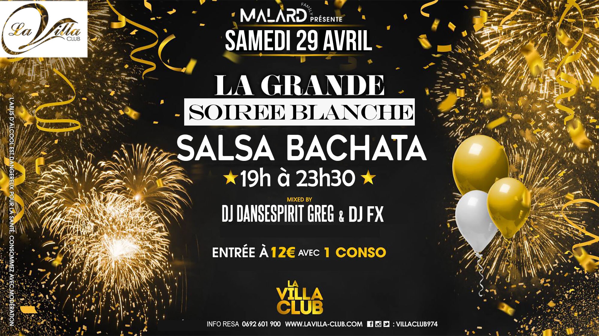 La Grande Soirée Blanche Salsa Bachata à LA VILLA SAMEDI 29 Avril Dj Greg & Dj Fx 19h à 23h30