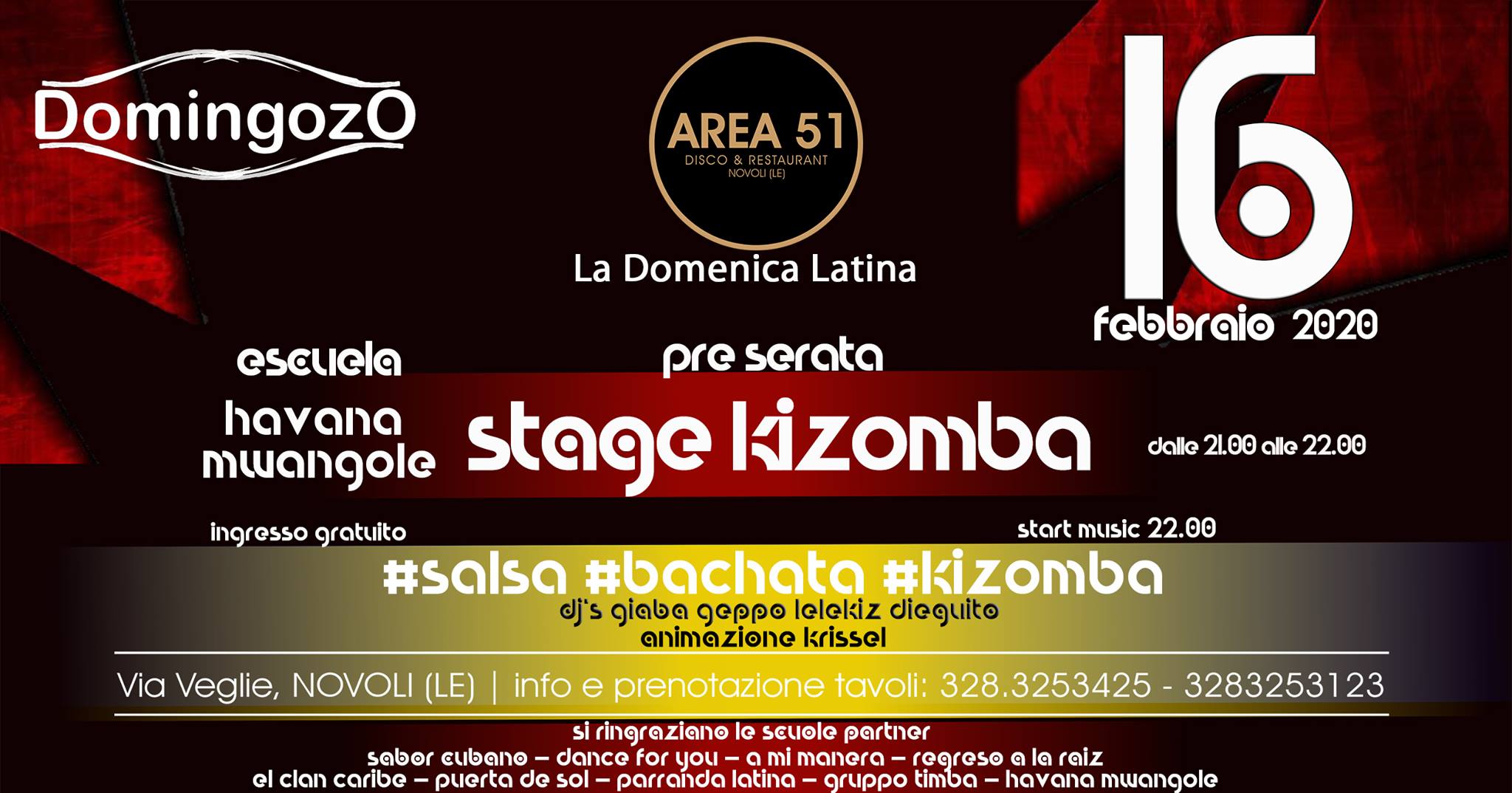 Area51 Domingozo - 16 febbraio - preserata stage Kizomba