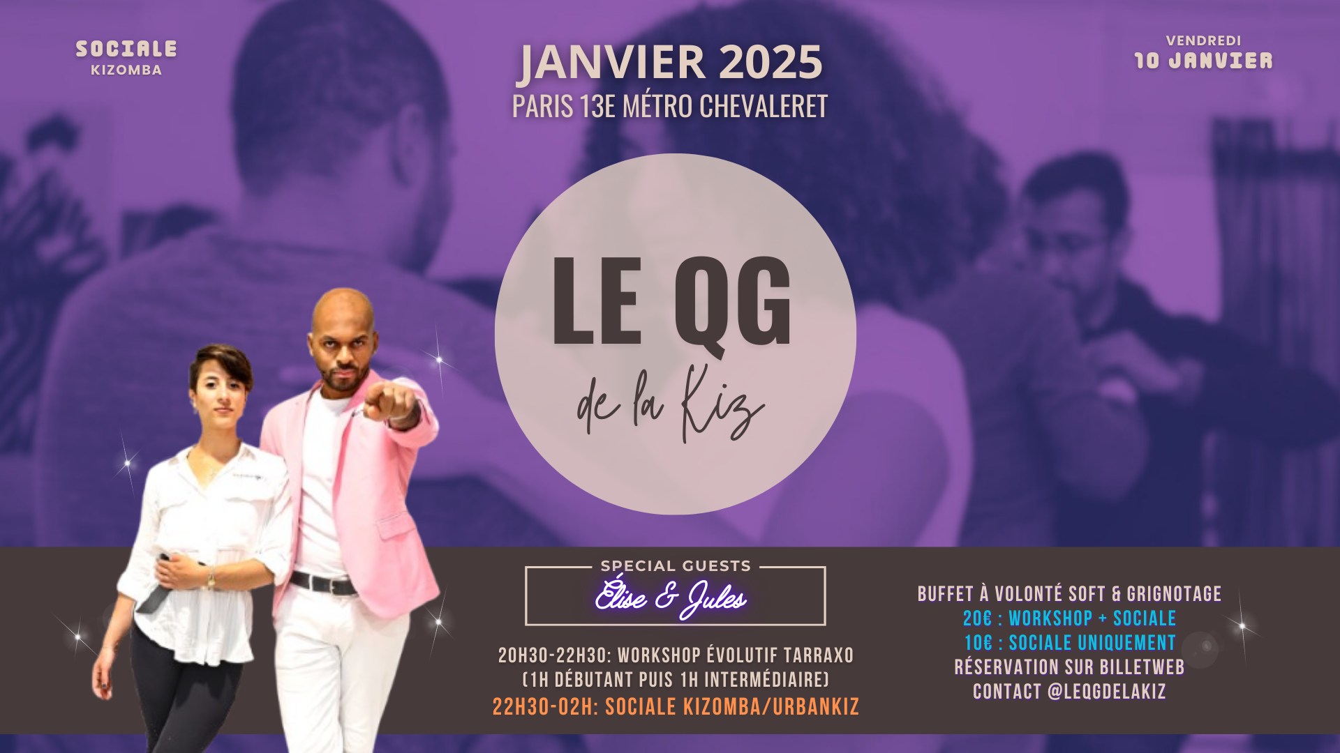 ✨Le QG de la Kiz✨ Workshop + Sociale Kizomba Paris vendredi 10 janvier 20h30-02h00
