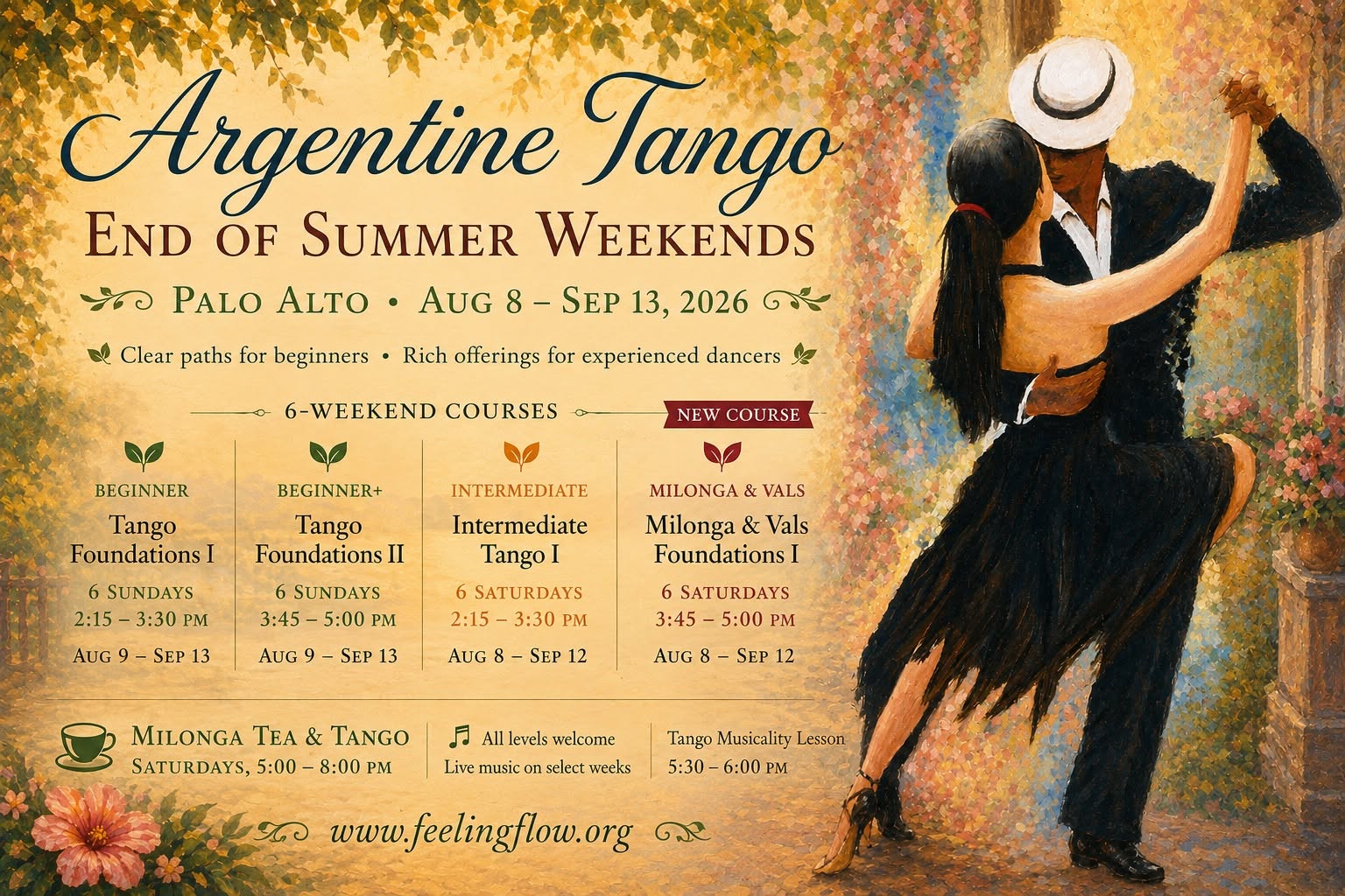 Argentine Tango - End of Summer Weekends (Beginner - > Intermediate) Dance Series, Palo Alto