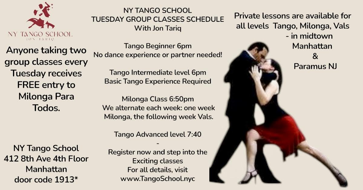 TANGO SALON STYLE FOR EVERYDAY SOCIAL DANCING -Tango & Milonga Group Classes every Tuesday