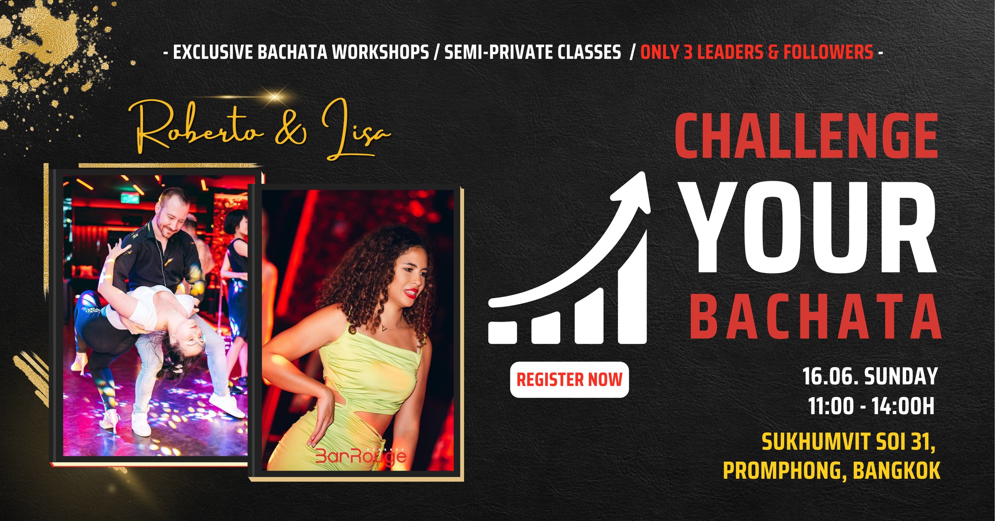 π₯ Challenge your Bachata β
Exclusive workshops in Bangkok π 16.06. 11 - 14h π₯Roberto & Lisa