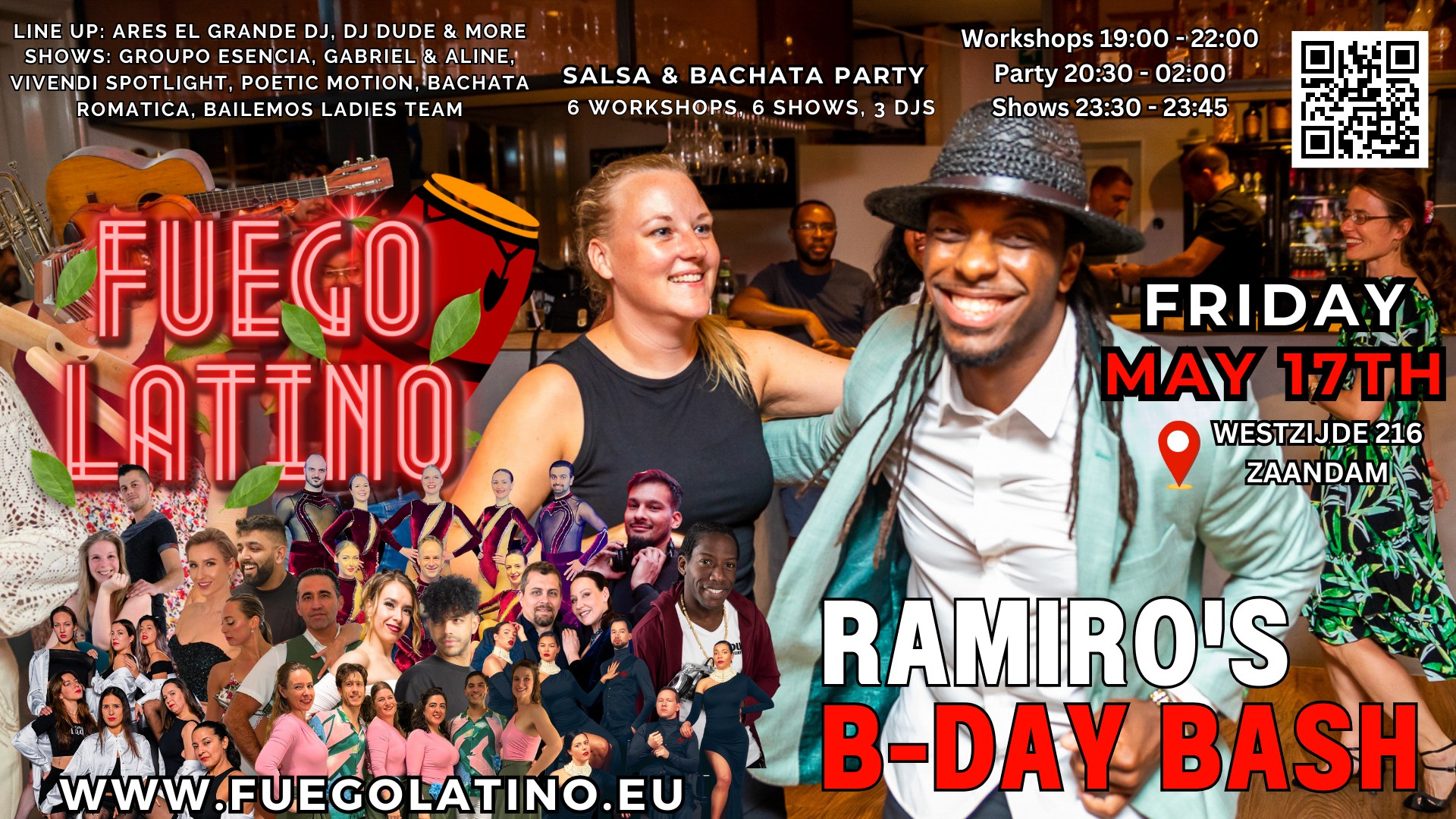 Fuego Latino 6 workshops 6 shows 3 DJs Ramiro's B-day Bash Salsa & Bachata social party