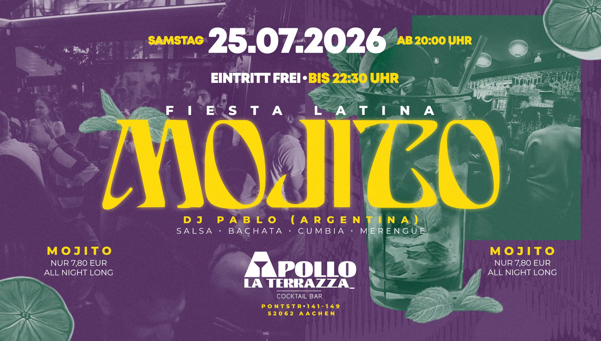 SA 25.07 • MOJITO🍋 Fiesta Latina • ab 20 Uhr • Apollo Terrazza Aachen