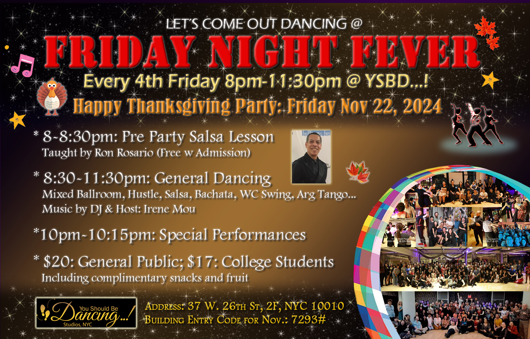 Nov 22 Friday Night Fever HAPPY THANKSGIVING Mixed Ballroom Party @ You Should Be Dancing...!