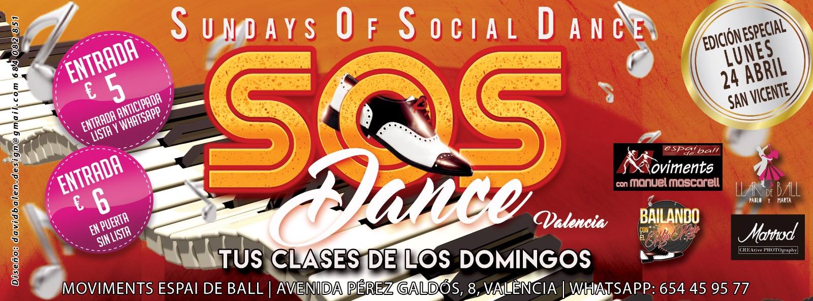 Tarde Especial SOS con 12 Clases de Baile el lunes 24 de Abril