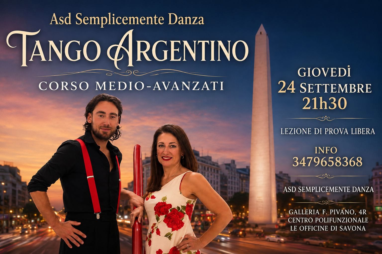 ♥Corso Medio-Avanzato di Tango Argentino a Savona♥ Prova Libera 21h30 Giovedì 24.09.26