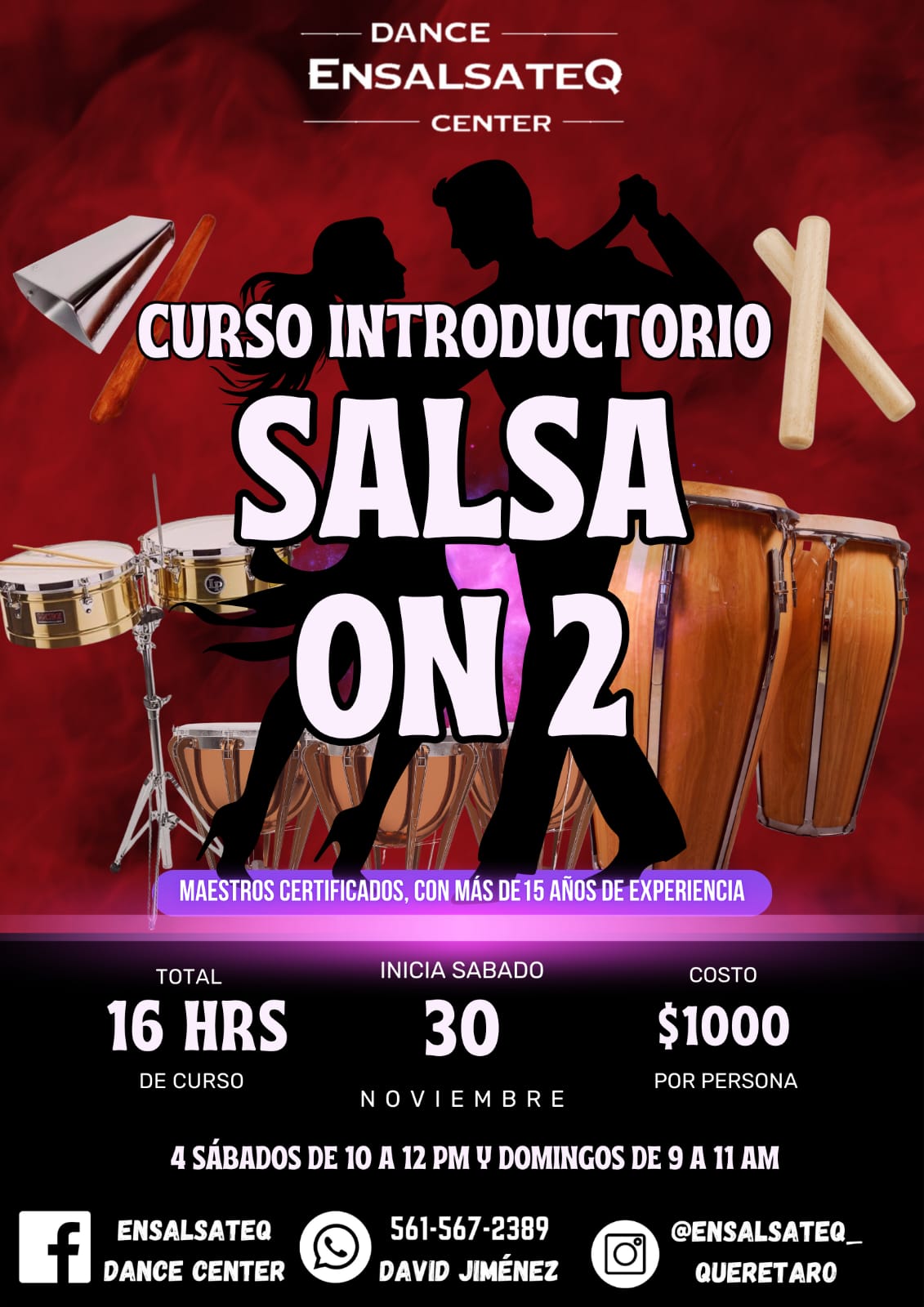 🪘🕺 Curso introductorio de Salsa On 2 💃🪇 Sabado 30 de noviembre