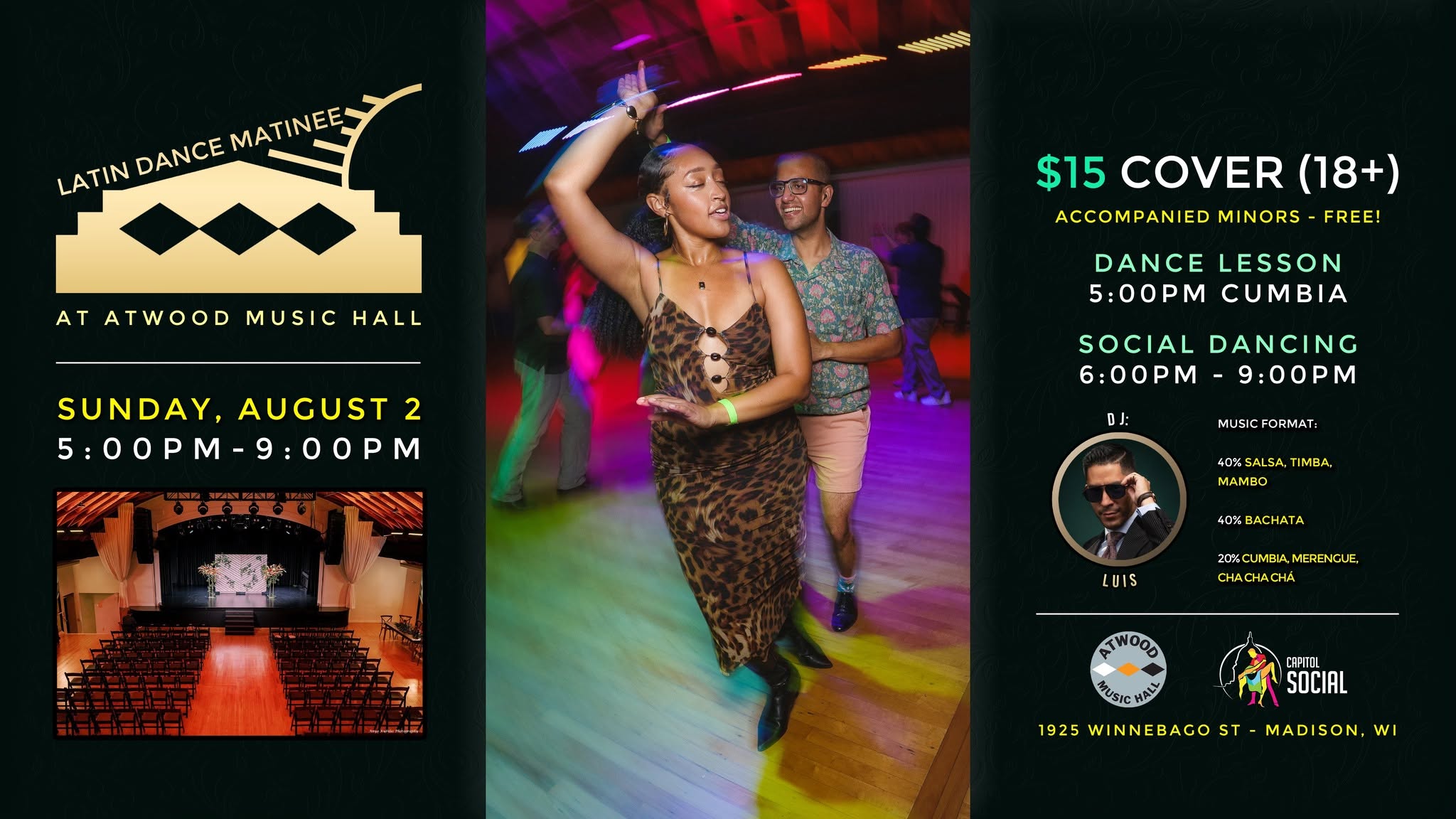 LATIN DANCE MATINEE at Atwood Music Hall (SUN. 8 02 26)