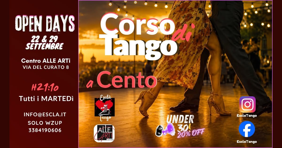 NUOVi CORSi di TANGO a CENTO! -OPEN DAYs Principianti 22 & 29 09