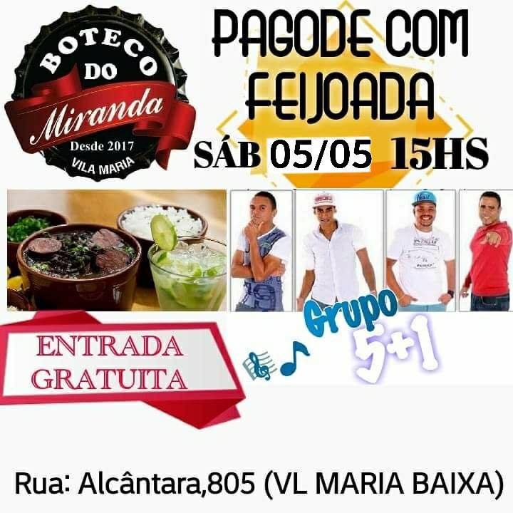 Boteco do Miranda com o Grupo 5+1 (Sábado) 05.05.18
