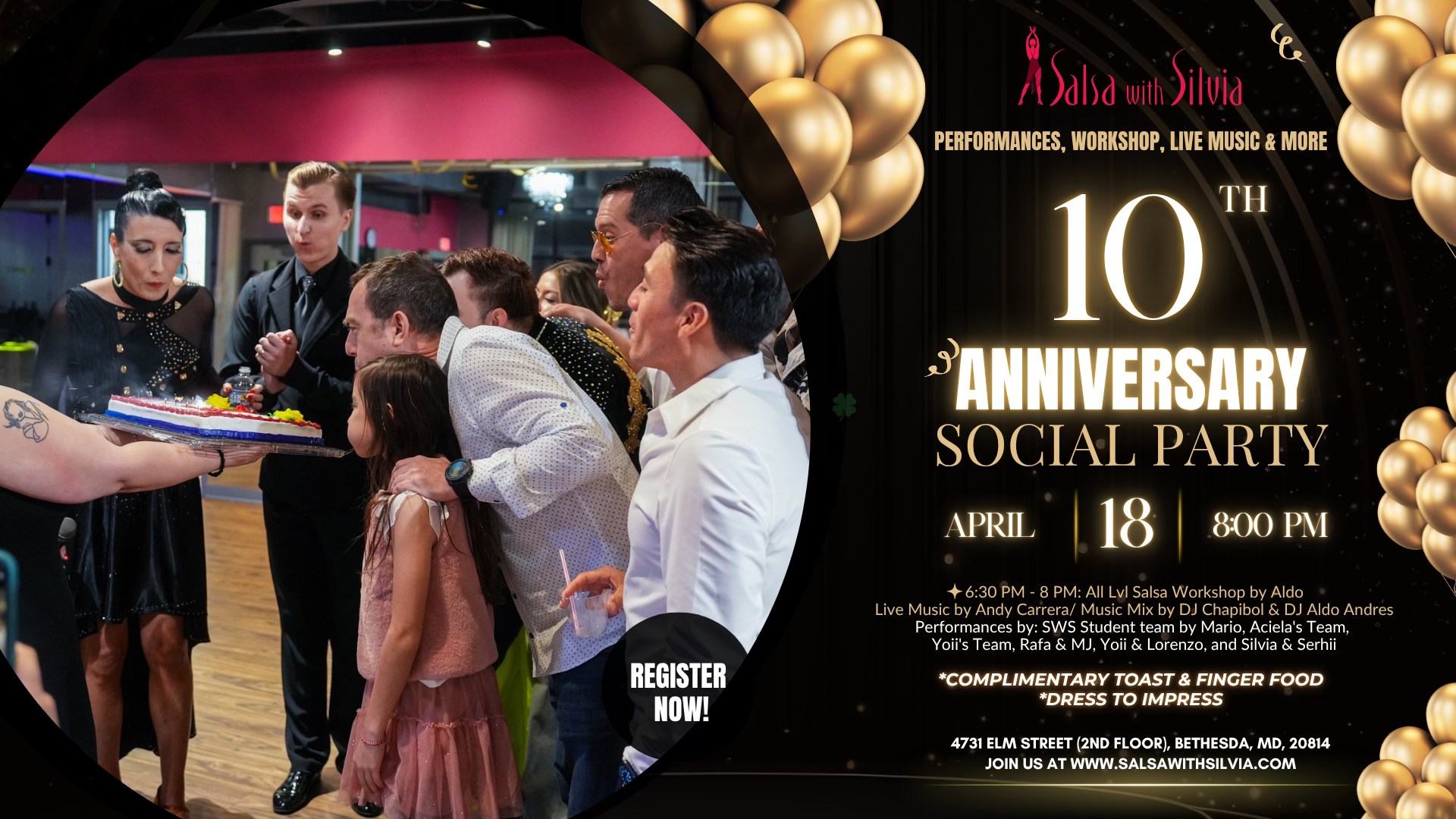 10th Anniversary Social Party + 2-hr All Lvl Salsa Workshop with Aldo