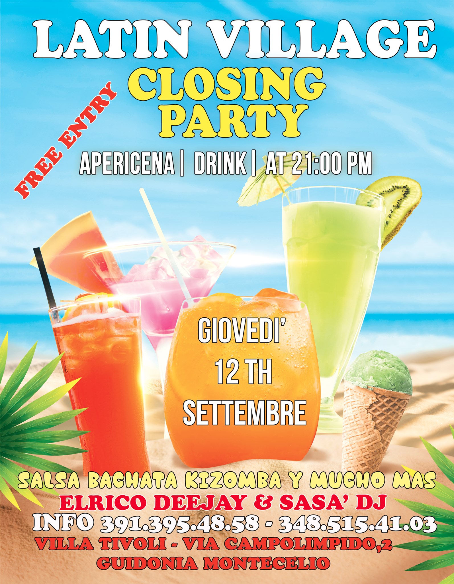 Giovedi' 12 Settembre - Closing Party a Villa Tivoli -