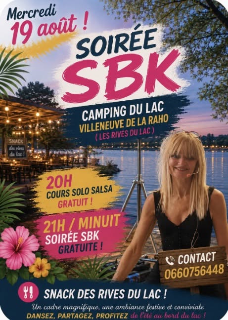 Soirée SBK gratuite! Et cours solo salsa GRATUIT ! Camping lac Villeneuve de la Raho !avec Natou