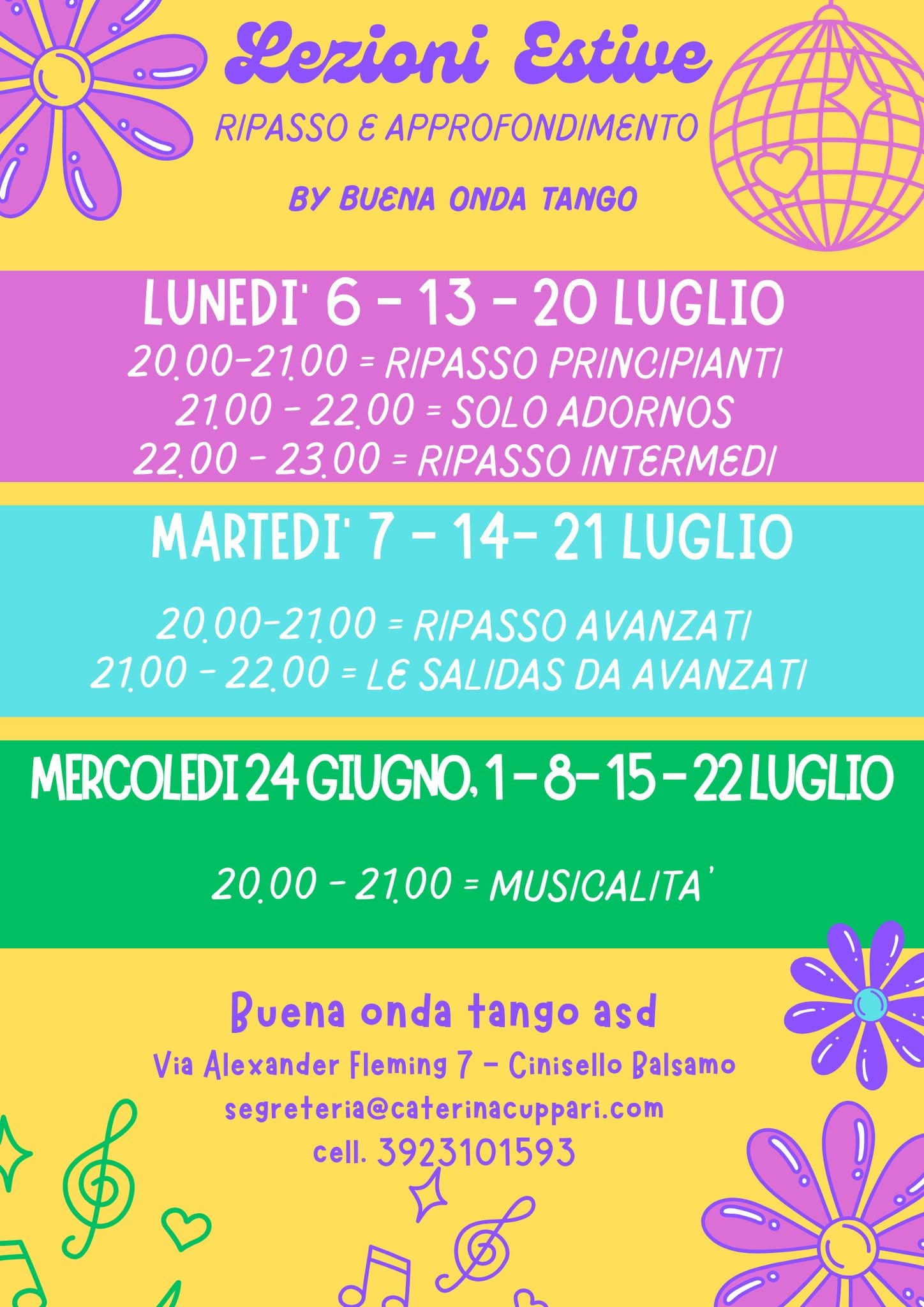 I corsi e lezioni di luglio di Buena Onda!