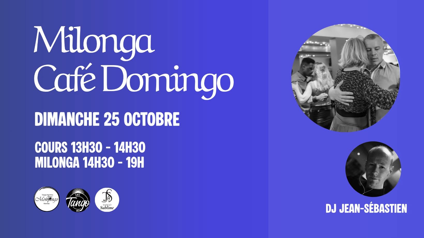 CAFÉ DOMINGO, la milonga du dimanche après-midi - DJ Jean Sébastien + Cours TVM