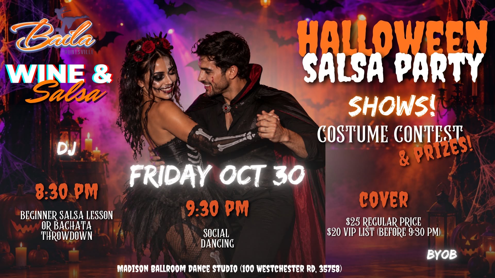 Wine & Salsa Fridays! Halloween Party, Shows and Costume Contest Edition!👻🧛‍♀️🎃
