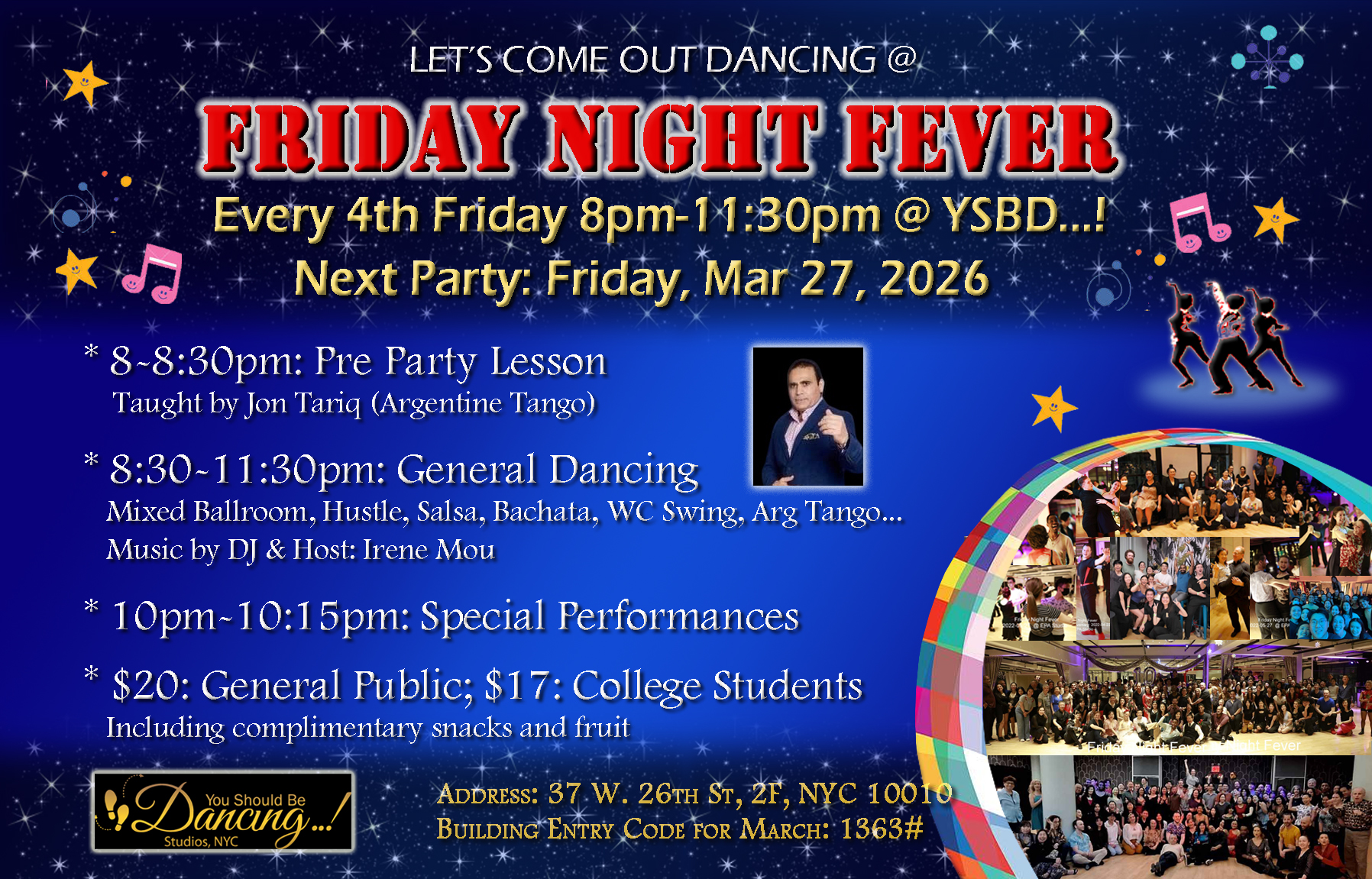 Mar 27 Friday Night Fever Mixed Ballroom Party @ You Should Be Dancing...! Dance Center
