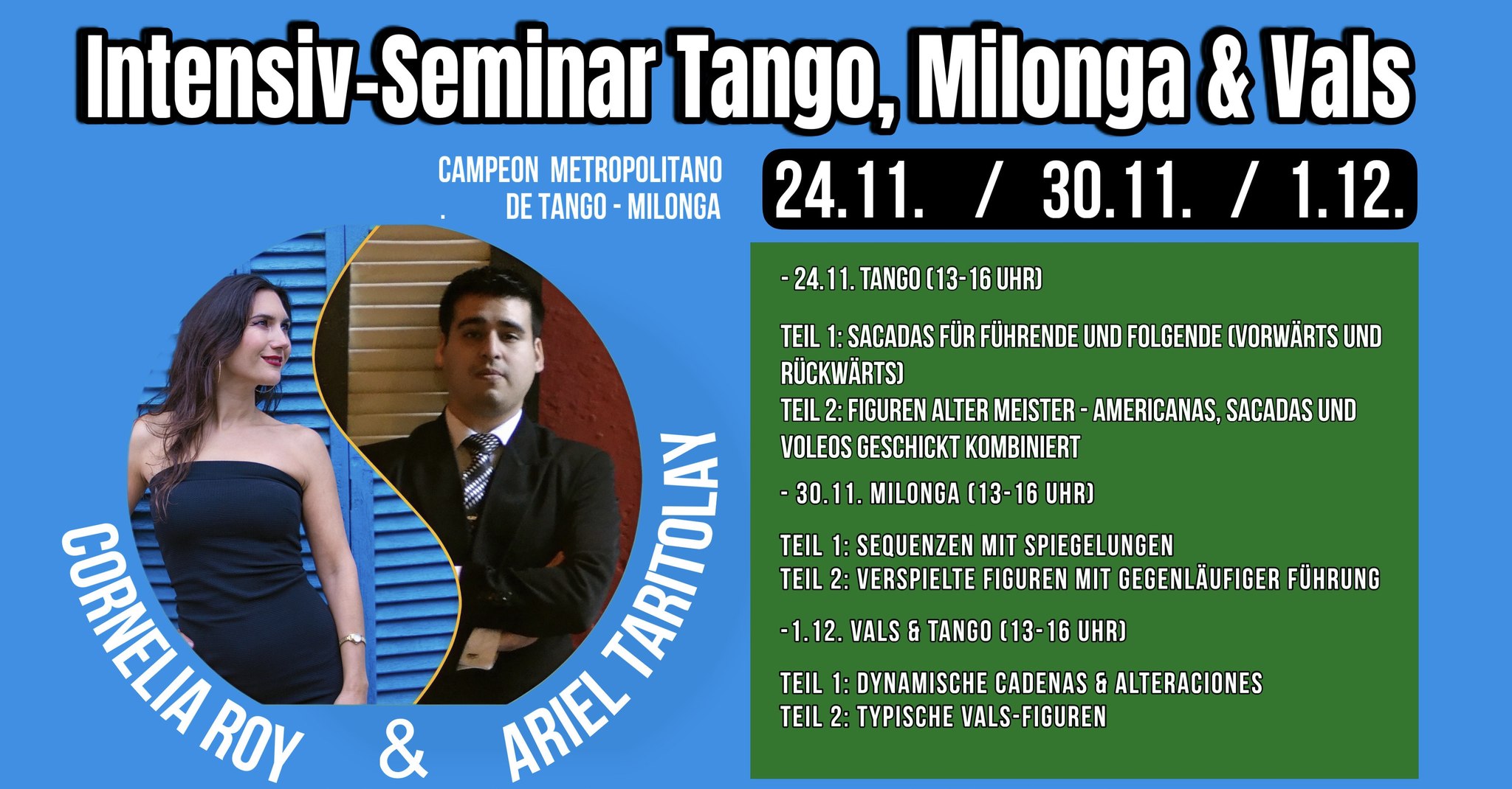 Intensiv-Seminar Tango, Milonga & Vals mit Ariel Taritolay & Cornelia Roy