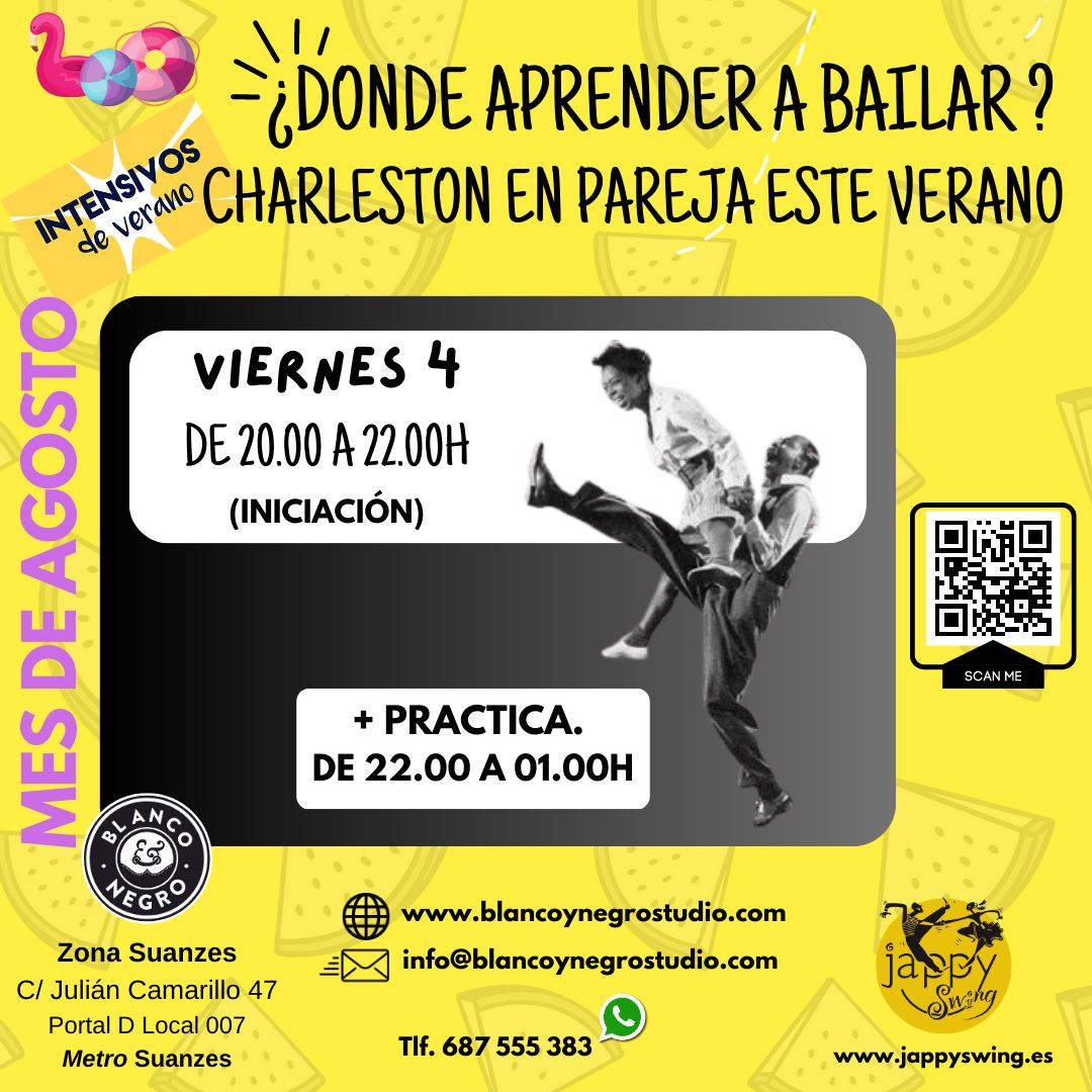 Intensivo + Práctica en Agosto. Charlestón en Pareja en Blanco y Negro Studio. VeraSwing 2023.