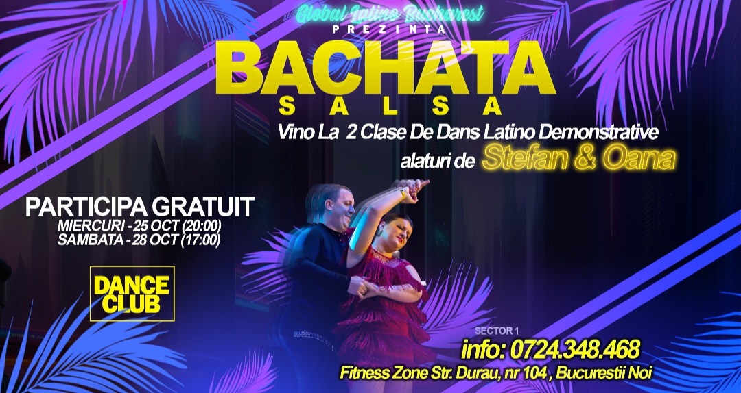 Participă gratuit la doua clase latino demonstrative pentru începători 📍 Bucurestii Noi