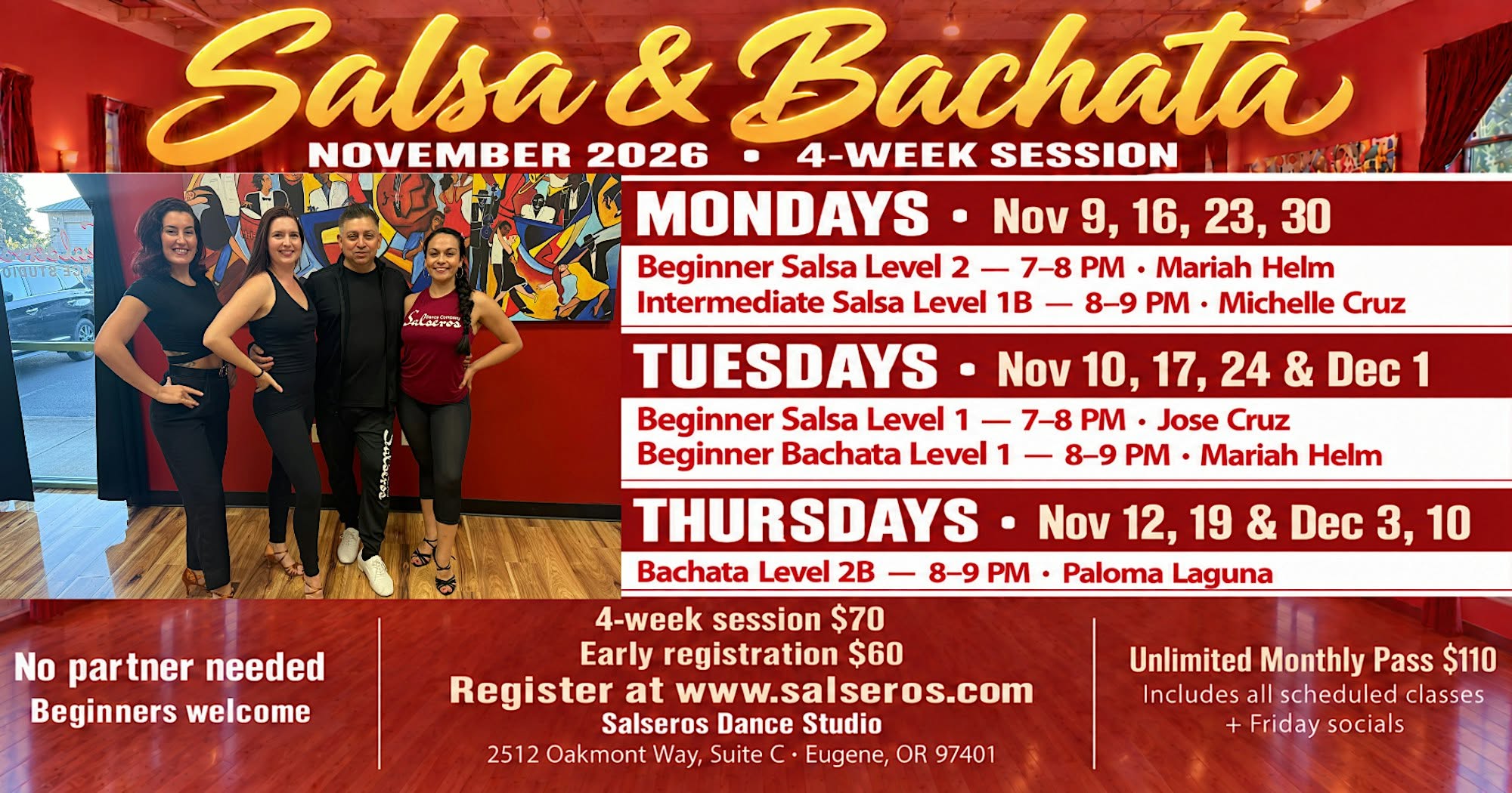 New Salsa & Bachata Dance Classes - November 2026