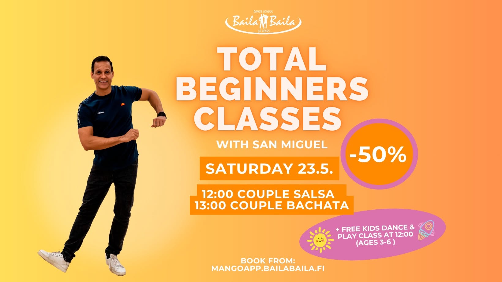 TOTAL BEGINNERS salsa & bachata -50% & FREE kids' class!