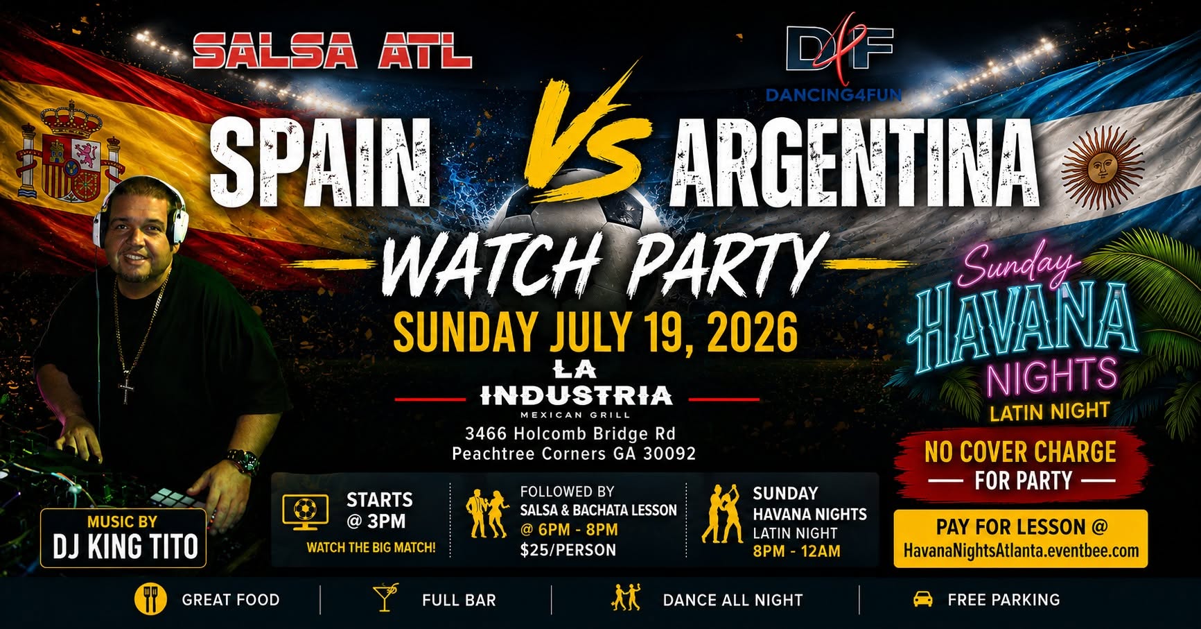 World Cup Watch Party + Salsa & Bachata lesson + Havana Nights Latin Night