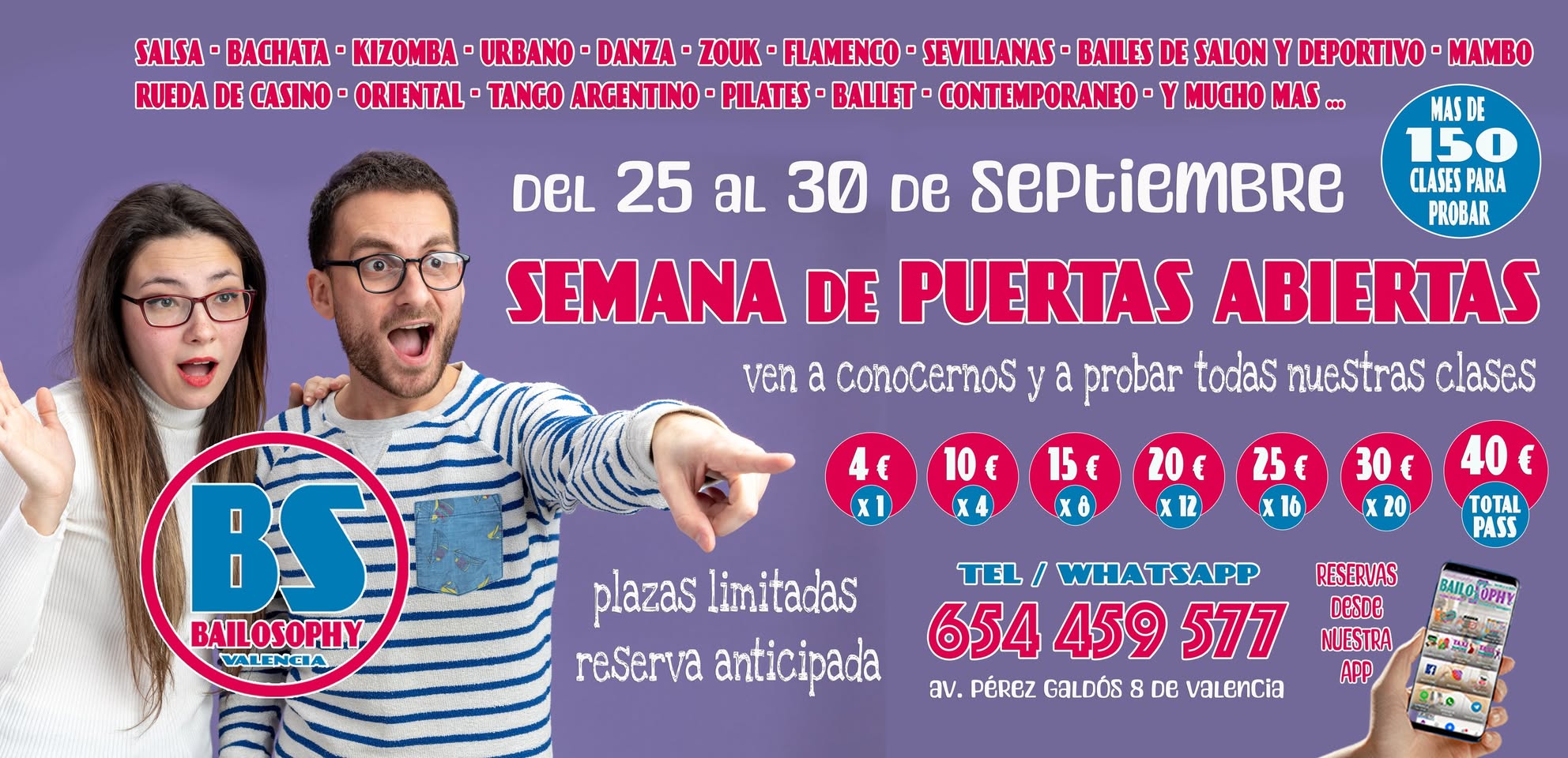 Semana de Puertas Abiertas en Bailosophy con mas de 150 clases para probar a precios super reducidos