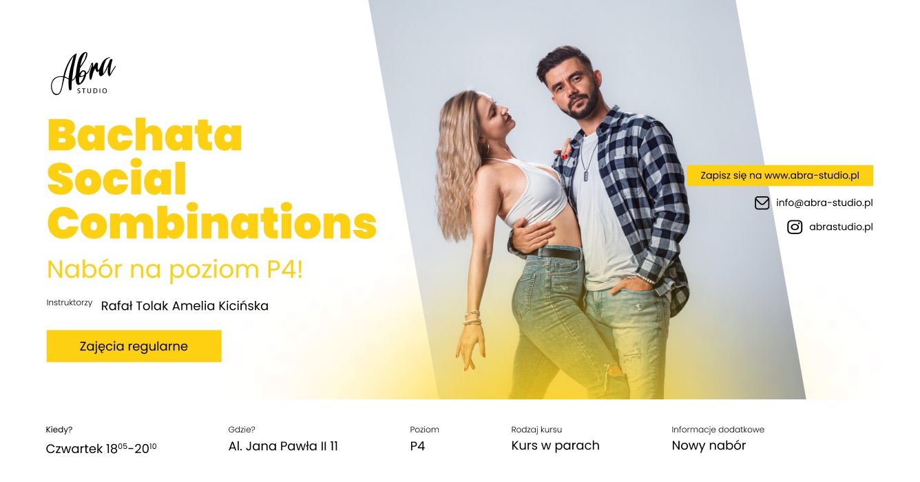 Bachata Social Combinations z Amelią & Rafałem nabór na poziom podstawowy najwyższy (P4)