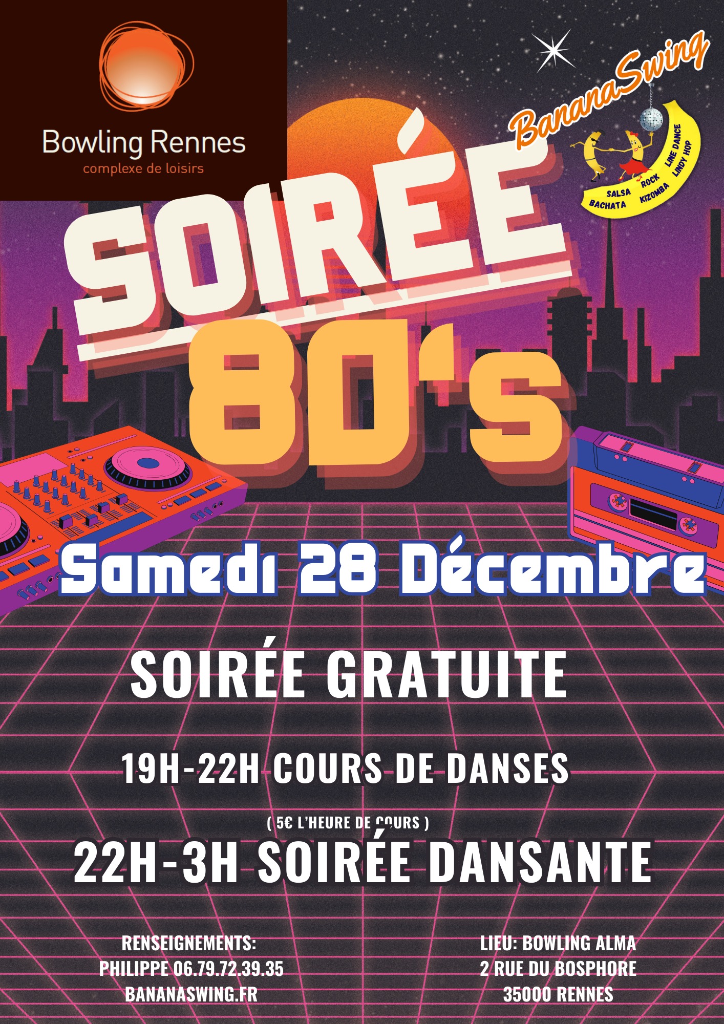 Cours de WCS, Kizomba & Rock + soirée SBKR gratuite au Bowling Alma de Rennes