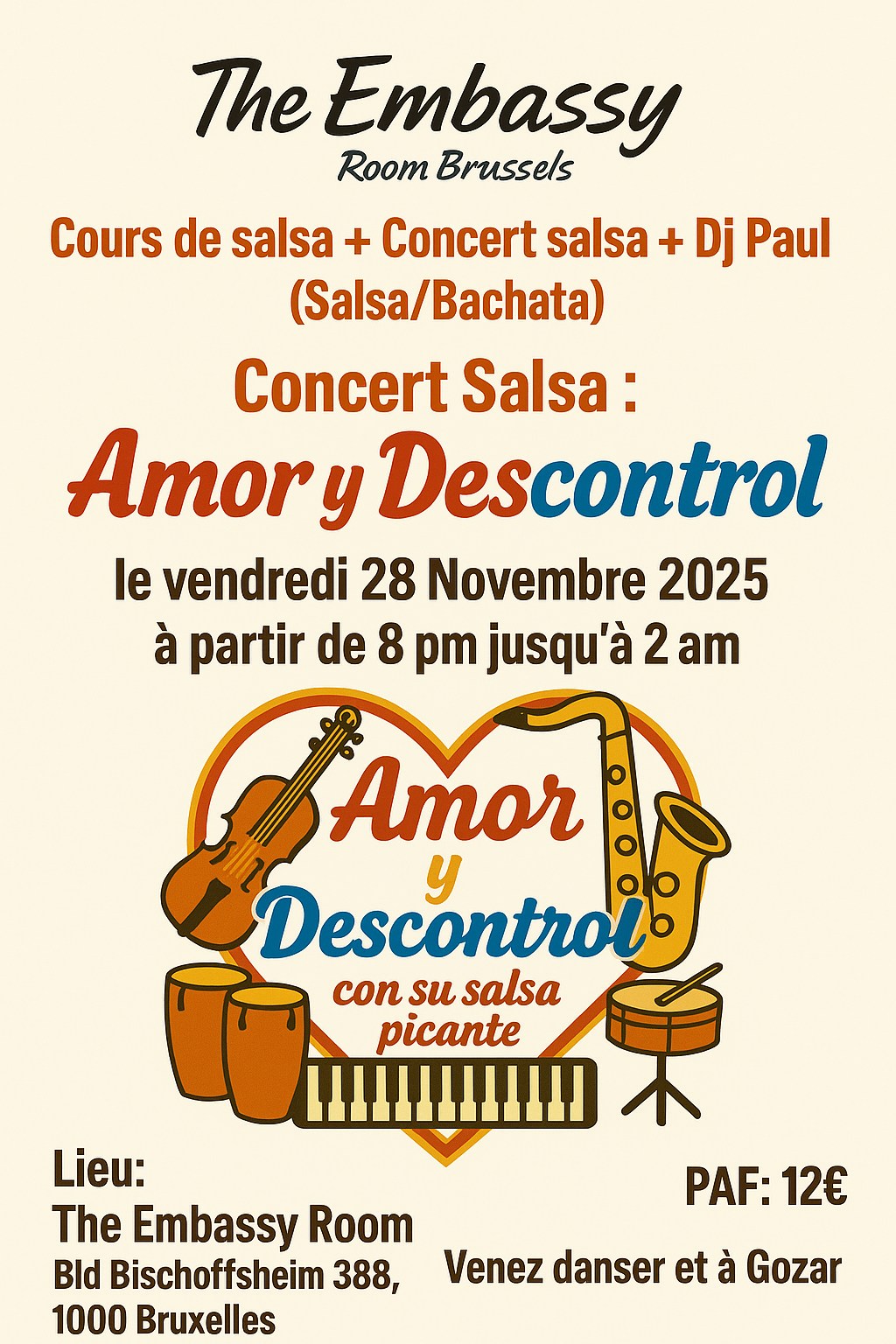 Concert salsa Amor y Descontrol et soirée Salsa Bachata