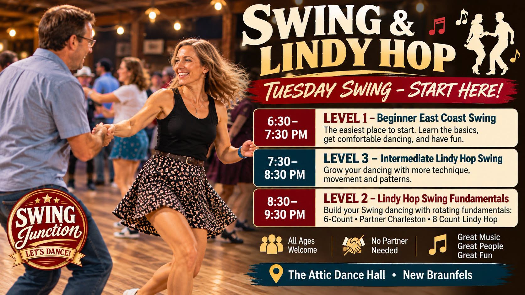 SWING TUESDAYS - East Coast Swing & Lindy Hop Classes • New Braunfels