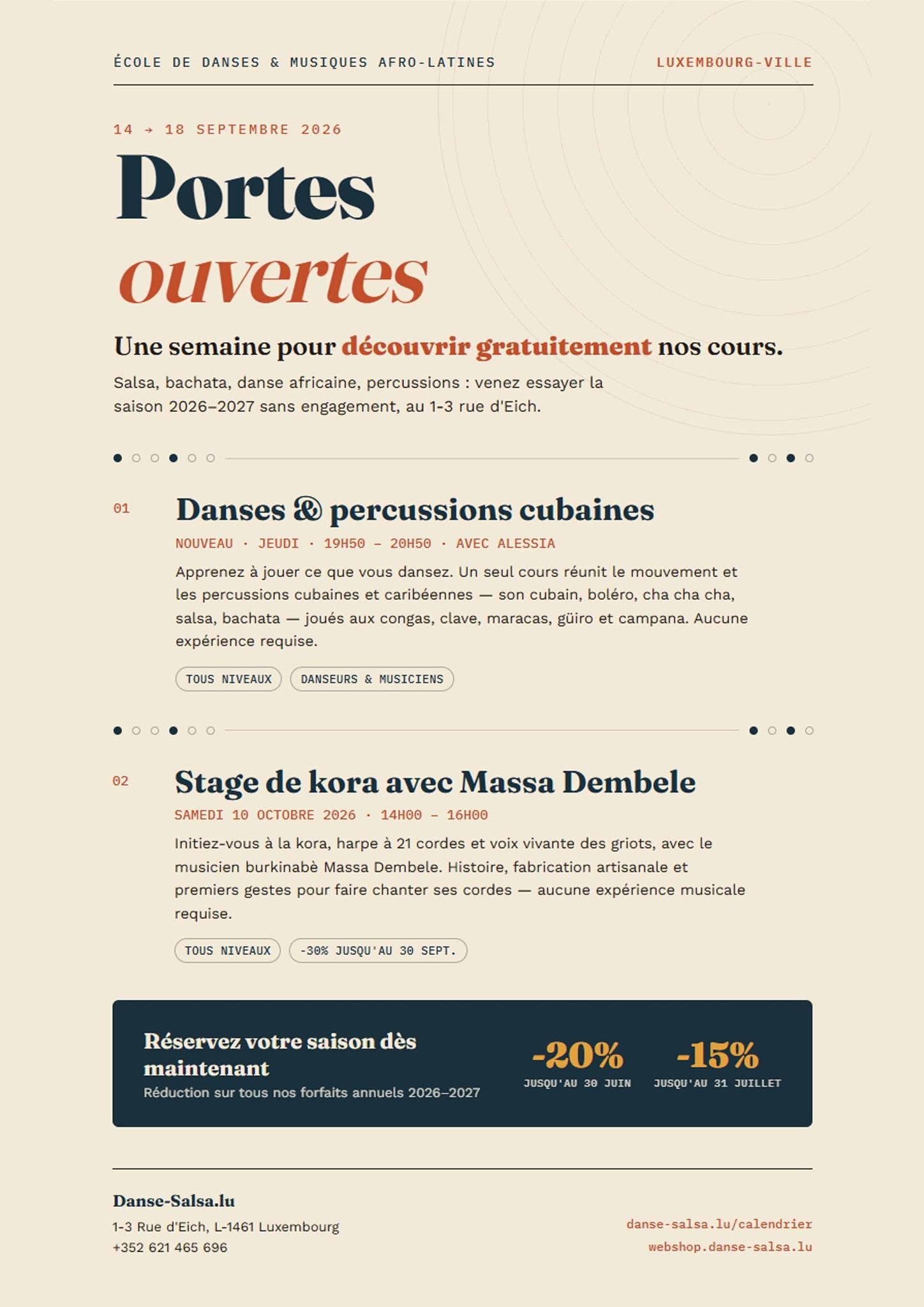 Portes ouvertes du 14 au 18 septembre 2026