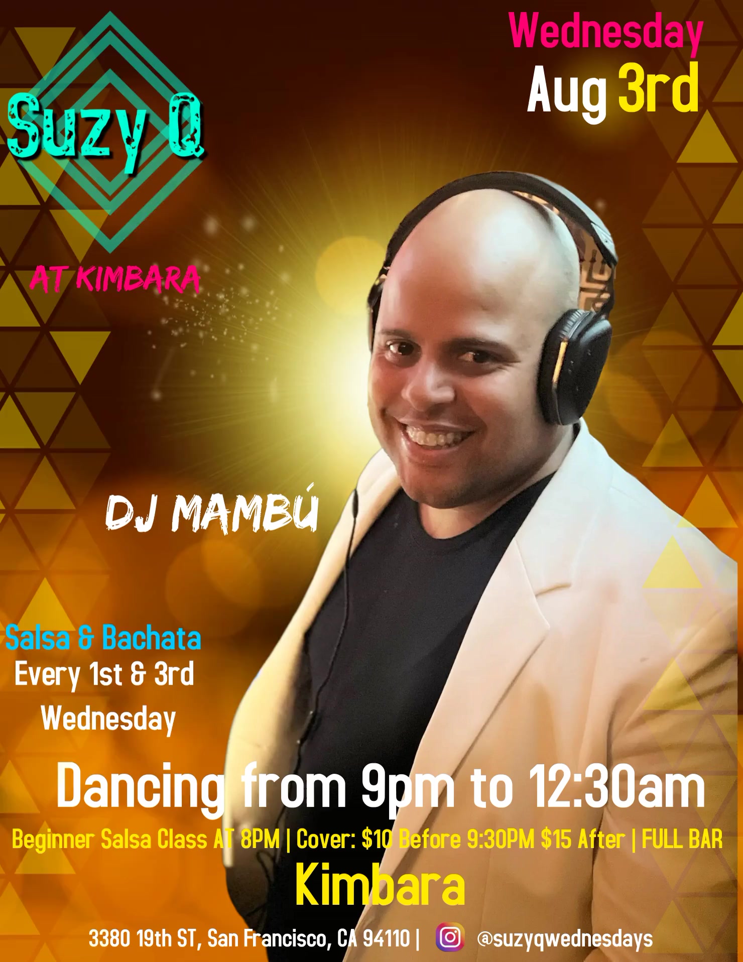 Suzy Q Salsa Wednesdays at Kimbara - 2022 - Music by DJ Mambú - Wednesday August 3rd 2022