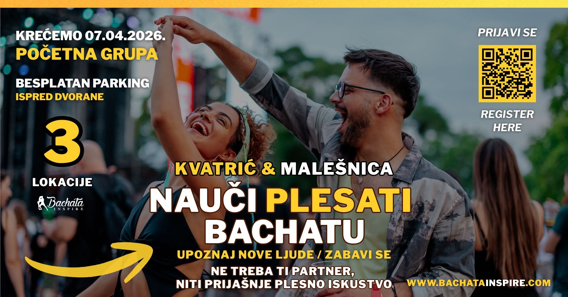 💃🕺Nauči Plesati Bachatu ➡️ 07.04.2026. ✅️ Kvatrić & Malešnica ❤️